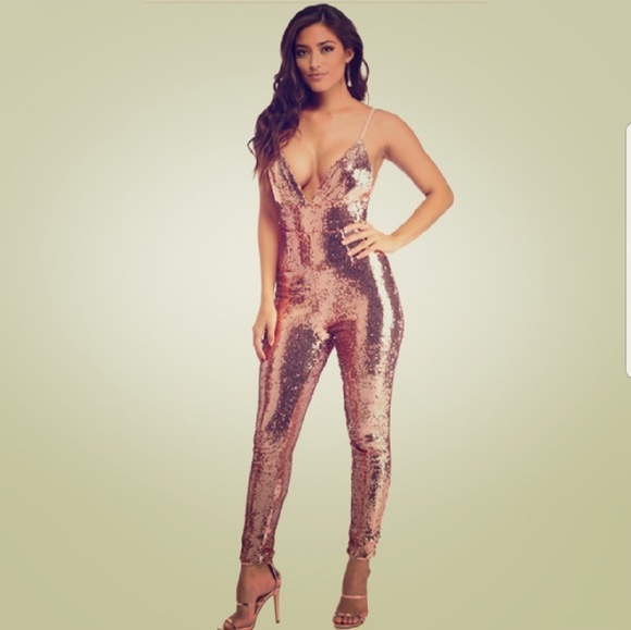 fashion nova rose gold jumpsuit